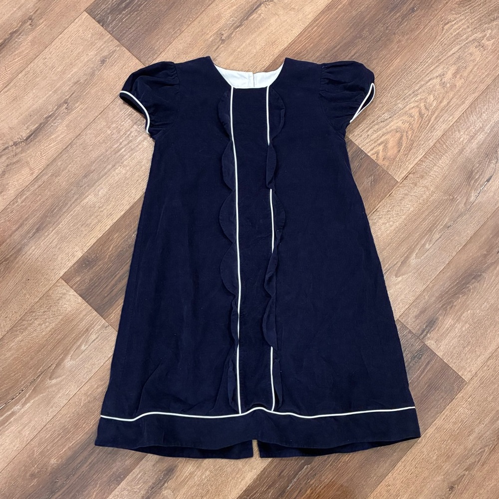 Castles & Crowns Navy Corduroy Short Sleeve Dress Scallop Warm Outfit 12 Girl